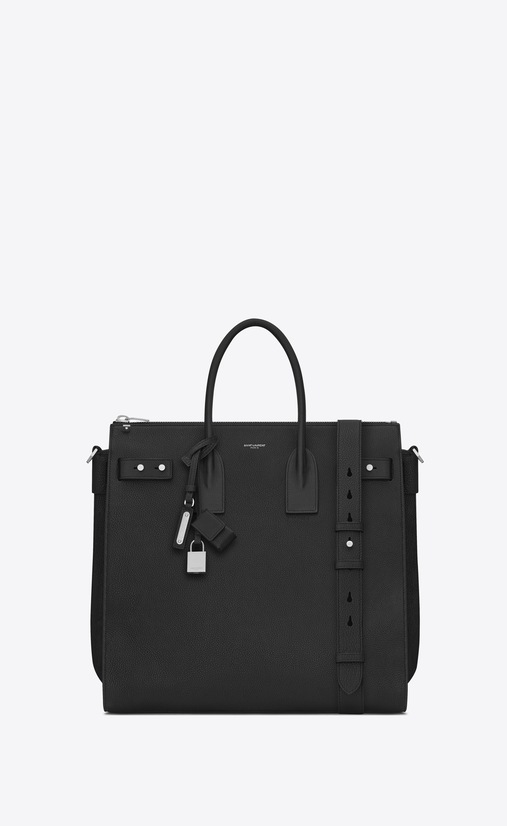 SAINT LAURENT Sac de Jour Men Man SAC DE JOUR SOUPLE North/South Tote in Black Grained Leather a_V4